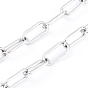304 Stainless Steel Paperclip Chains, Drawn Elongated Cable Chain, Unwelded, with Spool