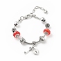 Alloy Heart Padlock and Skeleton Key Charm European Bracelet with Snake Chains, Plastic & Acrylic Beaded Bracelet for Women