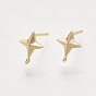 Brass Stud Earring Findings, Nickel Free, with Loop, Real 18K Gold Plated, Star