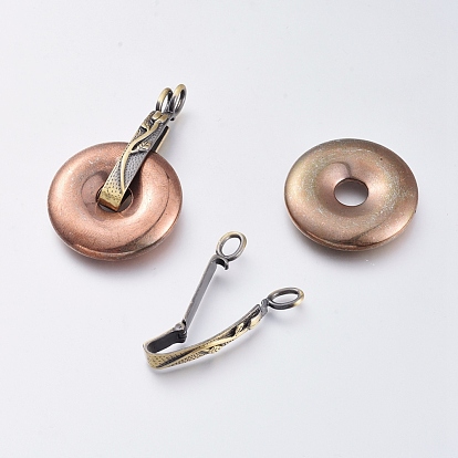 Fianzas donuts antigüedades latón bronce cepillado, donuthalter, apto para colgantes de disco pi fabricación de joyas, 38x5x7 mm, agujero: 5x3 mm