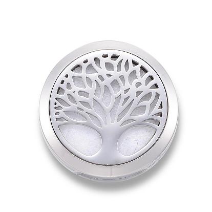316 Surgical Stainless Steel Car Diffuser Locket Clips, with Perfume Pad and Magnetic Clasps, Flat Round with Tree of Life