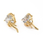 Cubic Zirconia Heart with Bowknot Stud Earrings, Real 18K Gold Plated Brass Jewelry for Women