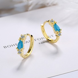 Blue Pine Zircon Earrings with Diamond Inlaid - Artistic Literary Small Ear Clip.