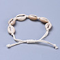 Adjustable Cowrie Shell Braided Bead Bracelets, with Waxed Cotton Cords