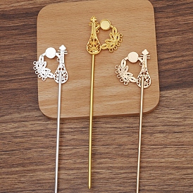 Iron Hair Stick Findings, with Alloy Pipa and Settings