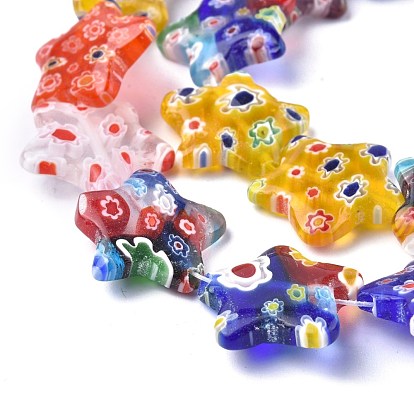 Star Handmade Millefiori Glass Beads Strands, 10x10x3mm, Hole: 1mm, about 38pcs/strand, 12.9 inch