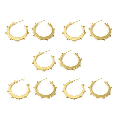 Brass Ring Stud Earring Findings, Half Hoop Earring Findings with Vertical Loops, Cadmium Free & Nickel Free & Lead Free