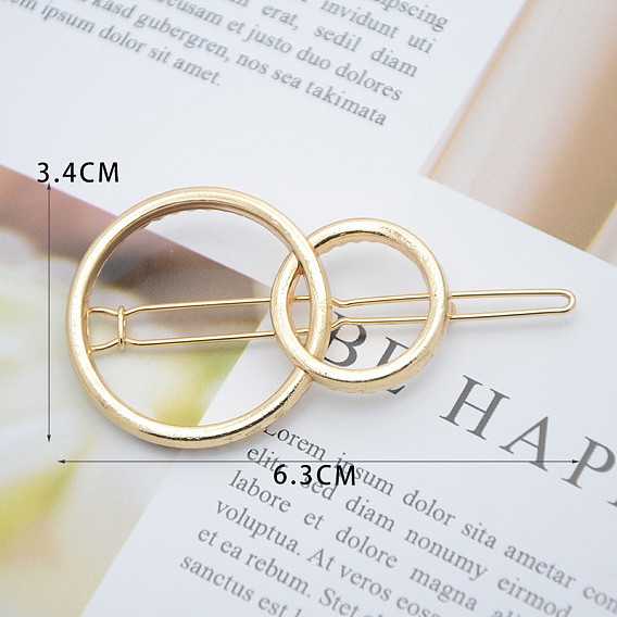 Alloy Geometric Hair Barrettes, Frog Buckle Hairpin for Women, Girls, Double Round Ring