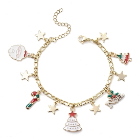 Christmas Tree Santa Claus Alloy Enamel Charm Bracelets, 304 Stainless Steel Twisted Chain Bracelets for Women