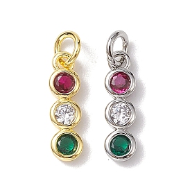 Brass Micro Pave Colorful Cubic Zirconia Pendants, with Jump Ring, Round