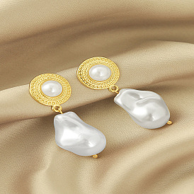 Boucles d'oreilles irrégulières en alliage de zinc avec pendentif en fausse perle - design unique, 