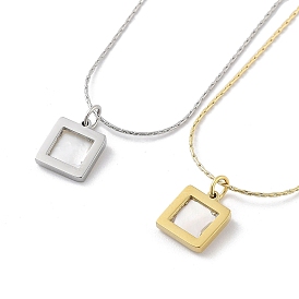 304 Stainless Steel Box Chain Necklaces, with Shell Pendants, Square