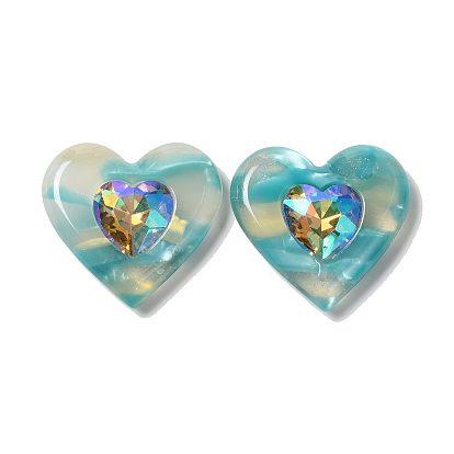 Кабошоны из ацетата целлюлозы (смола) с кристаллами и стразами, сердце