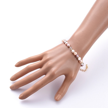 Natural Cultured Freshwater Pearl Beaded Bracelets, with 304 Stainless Steel Lobster Claw Clasps, Brass & Glass Beads