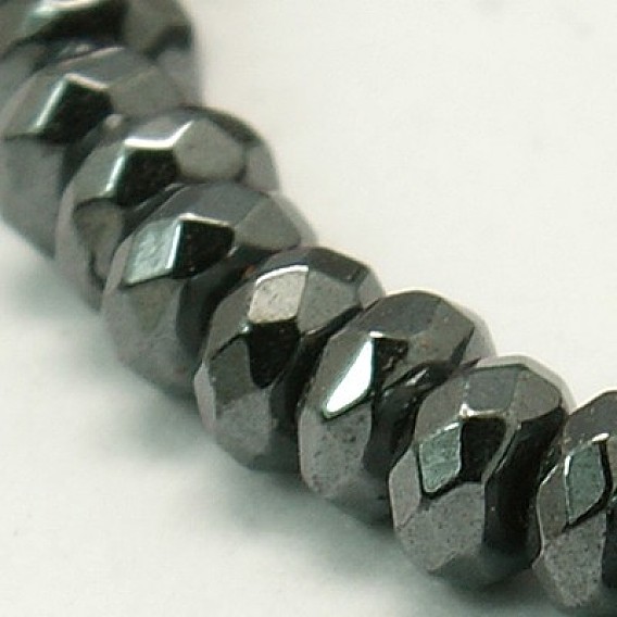 Non-Magnetic Synthetic Hematite Beads Strands, Grade A, Faceted, Rondelle, Hole: 0.5mm
