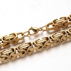 Moda 304 de acero inoxidable pulseras de cadena bizantina, con broches de langosta, 210 mm