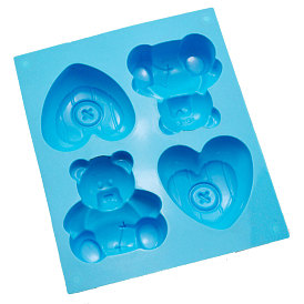 Силиконовые формочки в виде мишек и сердечек, с 4 полостями, многоразовый производитель форм для выпечки, для выпечки помадной массы для изготовления шоколадных конфет