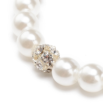 Bracelet extensible perlé imitation perle et strass en plastique abs avec breloque en alliage pour femme, blanc