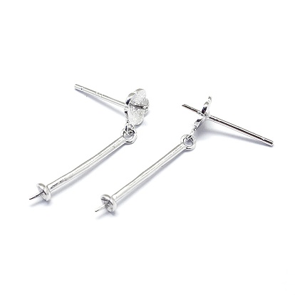925 Sterling Silver  Stud Earring Findings, For Half Drilled Beads, Bar