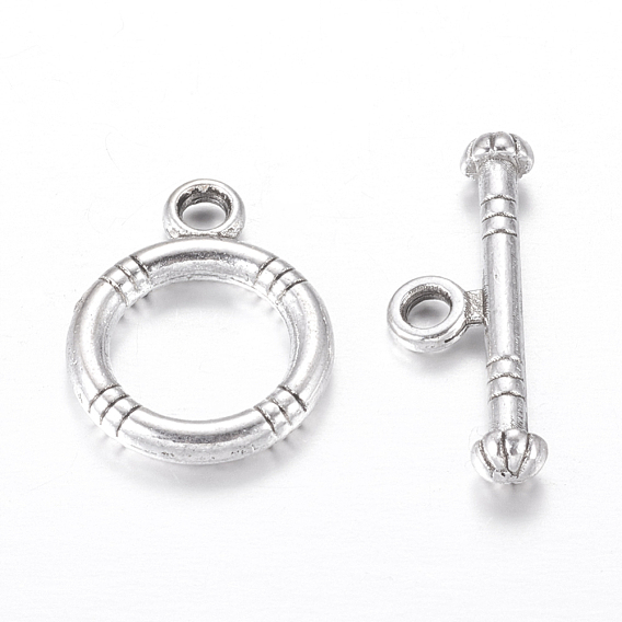 Cierres de acero de estilo tibetano, sin plomo y cadmio, anillo: 15x12 mm, barra: 18.5x3.5 mm, agujero: 2 mm