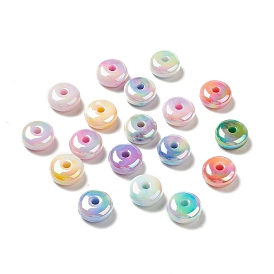 UV Plating Opaque Rainbow Iridescent Acrylic Beads, Flat Round