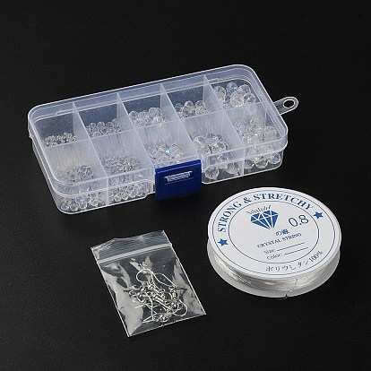 Kit de fabricación de aretes de pulsera de bricolaje, incluyendo cuentas redondas de vidrio transparente, Ganchos del pendientes de latón