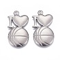 304 Stainless Steel Pendants, Laser Cut, I Love with Basketball
