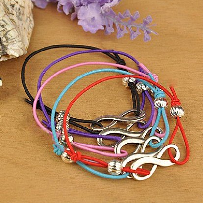 Stretchy Fashion Adjustable Bracelets, with Alloy Infinity Pendants, Iron Corrugated Beads and Elastic Cord, Adjustable Diameter: 40~70mm