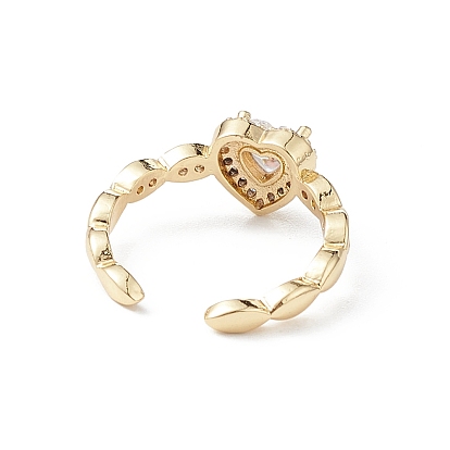 Bague de manchette en zircone cubique transparente en forme de cœur, bijoux anneau ouvert pour femme