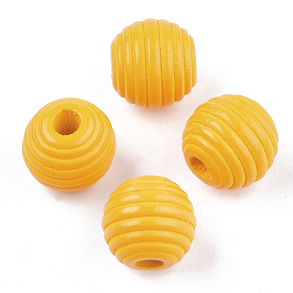 Painted Natural Wood Beehive Beads, Macrame Beads Large Hole, Round