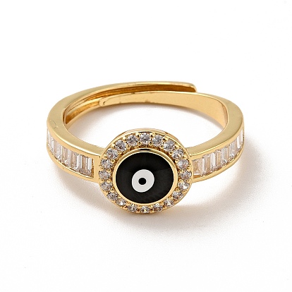 Эмалевое регулируемое кольцо от сглаза с прозрачным кубическим цирконием, настоящие позолоченные латунные украшения для женщин