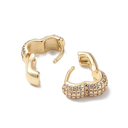 Heart Clear Cubic Zirconia Hoop Earrings, Brass Jewelry for Women