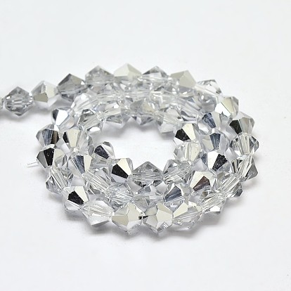 Imiter cristal autrichien plaquent toupies verre à facettes rangées de perles, plaqué moitié platine, AA grade