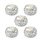304 Stainless Steel European Beads, with Polymer Clay Rhinestone, Large Hole Beads, Rondelle