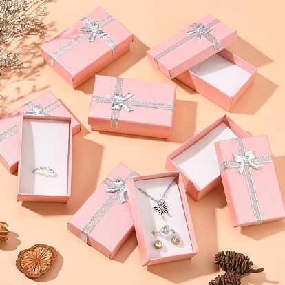 Valentines femme de journée ensemble paquets cadeaux carton de bijoux boîtes avec bowknot et éponge à l'intérieur, pour les colliers et pendentifs, rectangle, 80x50x25mm
