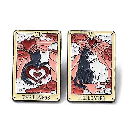 Alfileres esmaltados de la tarjeta del tarot de los amantes del gato blanco y negro lindo creativo de la historieta del Día de San Valentín, insignia de aleación negra