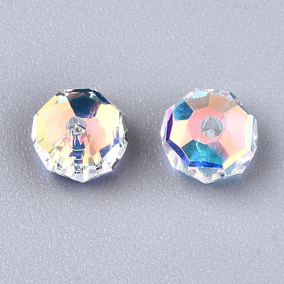 Transparent K9 Glass Beads, Faceted, AB Color Plated, Flat Round