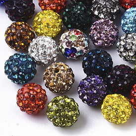 Perles de boule pave disco , argile polymère perles pave strass, ronde, la moitié foré