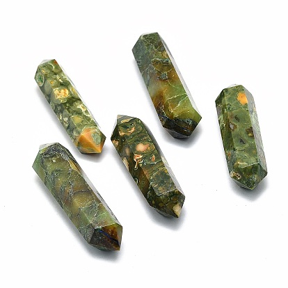 Perles de jaspe en rhyolite naturelle, pierres de guérison, baguette magique de thérapie de méditation d'équilibrage d'énergie de reiki, pas de trous / non percés, point double terminé