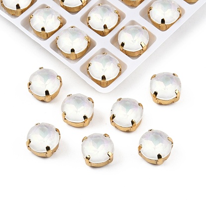 Aurora (jm) coser en diamantes de imitación, diamantes de imitación de cristal facetado, Enlaces multifilares, con monturas de latón dorado, plano y redondo