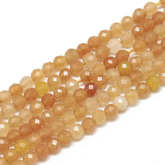 Natural Red Aventurine Beads Strands, Faceted, Round