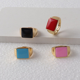 Fashionable 18K Gold-Plated Square Drip Oil Ring - Elegant and Stylish