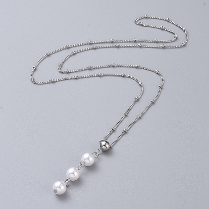 Ожерелья шкентеля, с 304 витыми цепями из нержавеющей стали / цепями / сателлитными цепями и круглыми бусинами из искусственного жемчуга