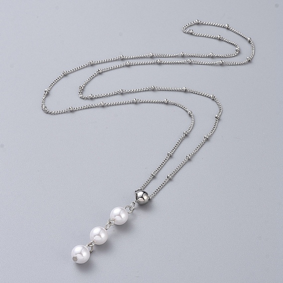 Ожерелья шкентеля, с 304 витыми цепями из нержавеющей стали / цепями / сателлитными цепями и круглыми бусинами из искусственного жемчуга