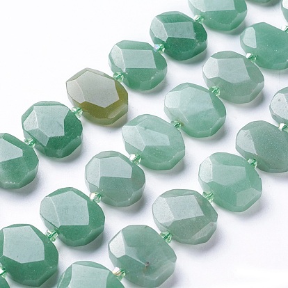Natural Green Aventurine Beads Strands, Faceted, Oval