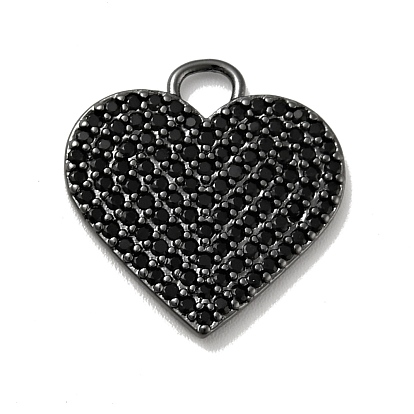 Pendentifs coeur en laiton micro pavé de zircons cubiques noirs, sans cadmium et sans nickel et sans plomb