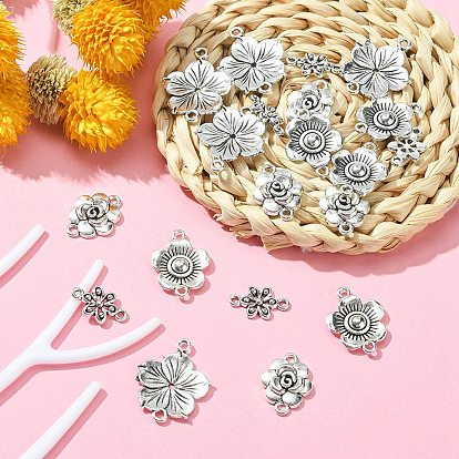 20 piezas 4 estilos colgantes de conector de aleación de zinc de estilo tibetano, enlaces de flores