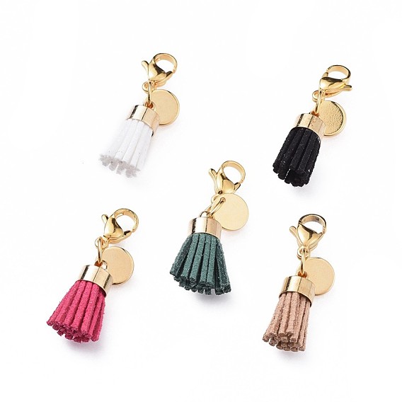 Suede Cord Tassel Pendants, with Brass Findings and 304 Stainless Steel Lobster Claw Clasps
