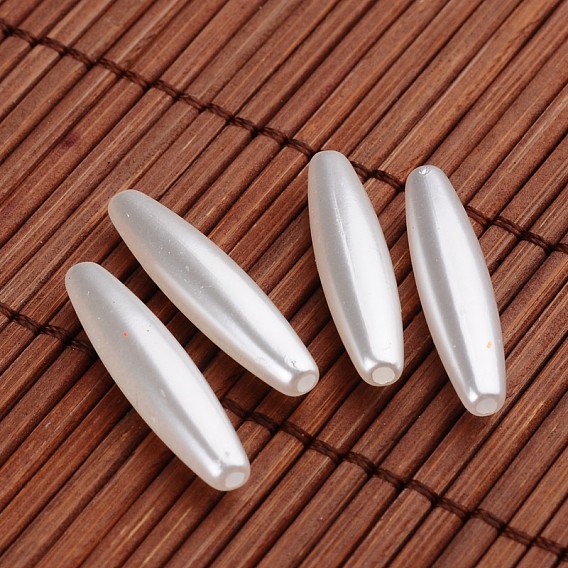 Granos de la perla de imitación de acrílico ovales, 28x6 mm, Agujero: 1.5 mm, sobre 950 unidades / 500 g