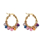 201 Stainless Steel Hoop Earrings, Hypoallergenic Earrings, with Natural Gemstone Beads, Twisted Ring Shape, Golden